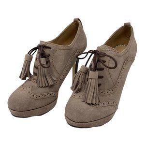 Tommy Hilfiger Brinley Suede Oxford Lace Up Booties Beige Orange Stitch Size 8.5